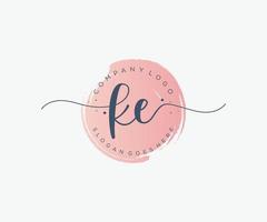 Initial KE feminine logo. Usable for Nature, Salon, Spa, Cosmetic and Beauty Logos. Flat Vector Logo Design Template Element.