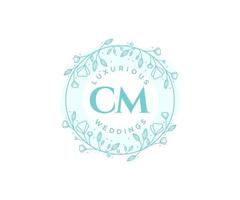 CM Initials letter Wedding monogram logos template, hand drawn modern minimalistic and floral templates for Invitation cards, Save the Date, elegant identity. vector