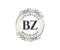 BZ Initials letter Wedding monogram logos template, hand drawn modern minimalistic and floral templates for Invitation cards, Save the Date, elegant identity. vector