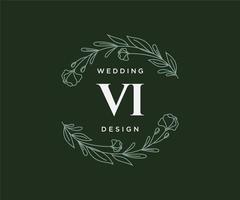 colección de logotipos de monograma de boda con letras iniciales vi, plantillas florales y minimalistas modernas dibujadas a mano para tarjetas de invitación, guardar la fecha, identidad elegante para restaurante, boutique, café en vector