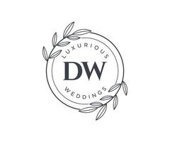 DW Initials letter Wedding monogram logos template, hand drawn modern minimalistic and floral templates for Invitation cards, Save the Date, elegant identity. vector