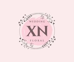 XN Initials letter Wedding monogram logos template, hand drawn modern minimalistic and floral templates for Invitation cards, Save the Date, elegant identity. vector