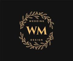 colección de logotipos de monogramas de boda con letras iniciales wm, plantillas florales y minimalistas modernas dibujadas a mano para tarjetas de invitación, guardar la fecha, identidad elegante para restaurante, boutique, café en vectores