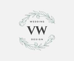 VW Initials letter Wedding monogram logos collection, hand drawn modern minimalistic and floral templates for Invitation cards, Save the Date, elegant identity for restaurant, boutique, cafe in vector
