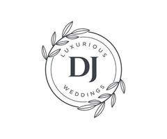 plantilla de logotipos de monograma de boda con letras iniciales de dj, plantillas florales y minimalistas modernas dibujadas a mano para tarjetas de invitación, guardar la fecha, identidad elegante. vector