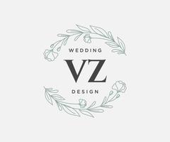 colección de logotipos de monograma de boda con letras iniciales vz, plantillas florales y minimalistas modernas dibujadas a mano para tarjetas de invitación, guardar la fecha, identidad elegante para restaurante, boutique, café en vector