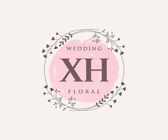 XH Initials letter Wedding monogram logos template, hand drawn modern minimalistic and floral templates for Invitation cards, Save the Date, elegant identity. vector