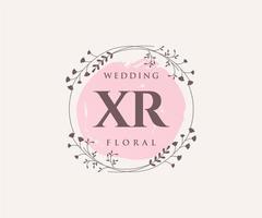 plantilla de logotipos de monograma de boda con letras iniciales xr, plantillas florales y minimalistas modernas dibujadas a mano para tarjetas de invitación, guardar la fecha, identidad elegante. vector