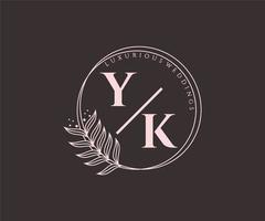 plantilla de logotipos de monograma de boda con letras iniciales yk, plantillas florales y minimalistas modernas dibujadas a mano para tarjetas de invitación, guardar la fecha, identidad elegante. vector