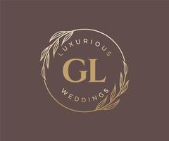 plantilla de logotipos de monograma de boda con letras iniciales gl, plantillas florales y minimalistas modernas dibujadas a mano para tarjetas de invitación, guardar la fecha, identidad elegante. vector