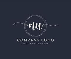 Initial NU feminine logo. Usable for Nature, Salon, Spa, Cosmetic and Beauty Logos. Flat Vector Logo Design Template Element.