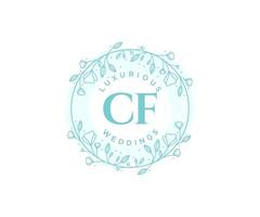 CF Initials letter Wedding monogram logos template, hand drawn modern minimalistic and floral templates for Invitation cards, Save the Date, elegant identity. vector