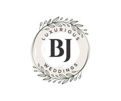 BJ Initials letter Wedding monogram logos template, hand drawn modern minimalistic and floral templates for Invitation cards, Save the Date, elegant identity. vector