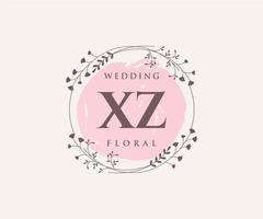 XZ Initials letter Wedding monogram logos template, hand drawn modern minimalistic and floral templates for Invitation cards, Save the Date, elegant identity. vector