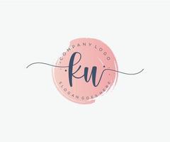 Initial KU feminine logo. Usable for Nature, Salon, Spa, Cosmetic and Beauty Logos. Flat Vector Logo Design Template Element.