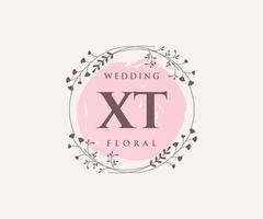 Plantilla de logotipos de monograma de boda con letras iniciales xt, plantillas florales y minimalistas modernas dibujadas a mano para tarjetas de invitación, guardar la fecha, identidad elegante. vector