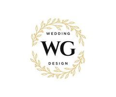 colección de logotipos de monograma de boda con letras iniciales wg, plantillas florales y minimalistas modernas dibujadas a mano para tarjetas de invitación, guardar la fecha, identidad elegante para restaurante, boutique, café en vector