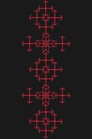 Colored geometric figures of ethnic embroidery. Ukrainian pattern. Ethnic ornament. Cross-stitch. Vector illustration on a black background.