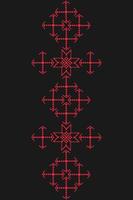 Colored geometric figures of ethnic embroidery. Ukrainian pattern. Ethnic ornament. Cross-stitch. Vector illustration on a black background.