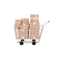 isolated shopping cart with full of boxes package png