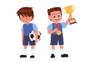 ganar y perder vector de dibujos animados de niños de partido de fútbol