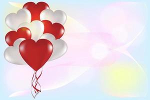 White and red heart-shaped balloons on a light background with copy space. Universal holiday background. Vector image