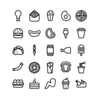 conjunto de iconos de comida rápida con estilo de esquema vector