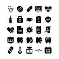 conjunto de iconos de atención médica con estilo de glifo vector