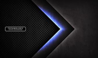 3D black rough grunge techno abstract background overlap layer on dark space with blue light decoration. Modern graphic design element cutout style concept for banner, flyer, card, or brochure cover vector