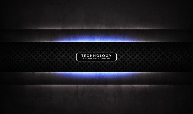 3D black rough grunge techno abstract background overlap layer on dark space with blue light decoration. Modern graphic design element cutout style concept for banner, flyer, card, or brochure cover