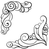 Ornate doodle corners with spiral patterns and smooth lines for design, fancy outline frames vector