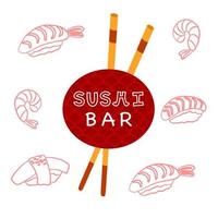 bar de sushi anuncia banner con composición cuadrada y fondo blanco. vector
