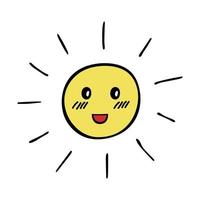 Hand drawn happy sun emoji. Summer doodle. Single vector element for design