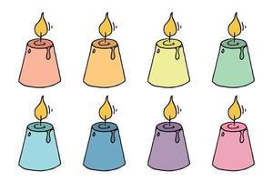 Burning birthday candle set. Single doodle illustration. Hand drawn clipart for card, logo, design vector