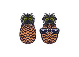 vector pineapple cartoon character with glasses.in hand drawn style