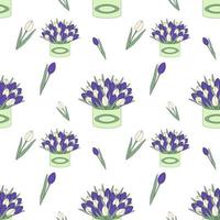 Endless pattern of Bouquet of blooming tulip flowers in circular box in cartoon style in trendy hues vector