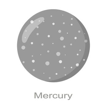 Mercury planet icon with name. Smallest planet in Solar system. True color. Universe element vector