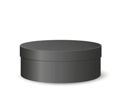 Black round box mockup. Plastic, tin or cardboard package for product design. Container for gift, hat, cookies, cosmetics vector