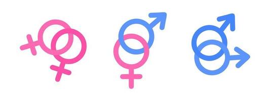 Male and female, lesbians and gays couples gender signs. Heterosexual and homosexual relationship concept. Mars and Venus symbols in different combinations vector