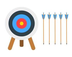 Empty dartboard on tripod and arrows isolated on white background. Archery target ring constructor for sport or business infographic vector