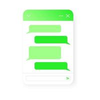 Chat bot screen template. Life chat window with message bubbles. Virtual assistant, online customer support conversation. Mobile messenger app form design vector