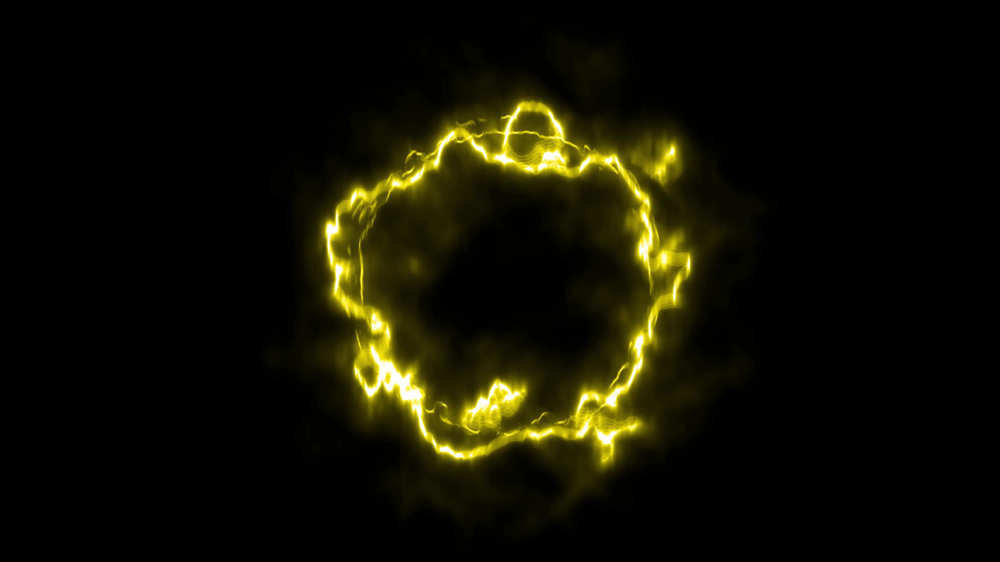 Yellow electric waves circle frame on black background 18878547 Stock