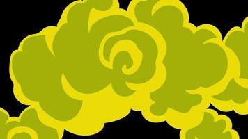 une transition de nuage de dessin animé jaune remplissant l'écran de bas en haut sur un fond noir video