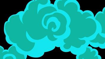 uma transição de nuvem de desenho animado azul claro preenchendo a tela de baixo para cima contra um fundo preto video