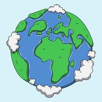 vector de dibujos animados de globo terráqueo aislado fondo azul claro. mapa del mundo. icono de la tierra. ilustración vectorial limpia y moderna para diseño, web.