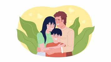 Animated parents affection. Child happiness. Looped flat 2D characters 4K video footage. Color isolated animation on white background with alpha channel transparency for website, social media