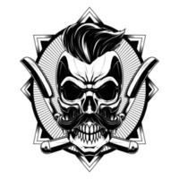 Mustache Skull with Geometry Background. Barbershop Skull Vector for T-Shirt and Merchandise Design