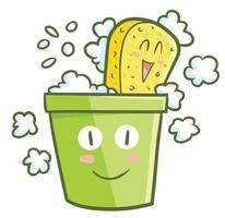 Cute and funny green bucket with sponge in it vector