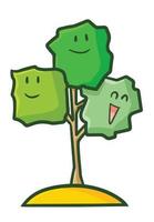 árbol lindo y divertido con expresión de 3 caras felices vector