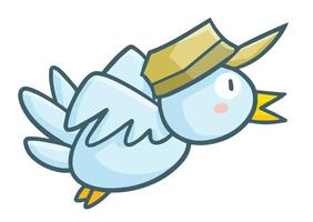 Funny and cute little blue bird with hat flying as a postman vector